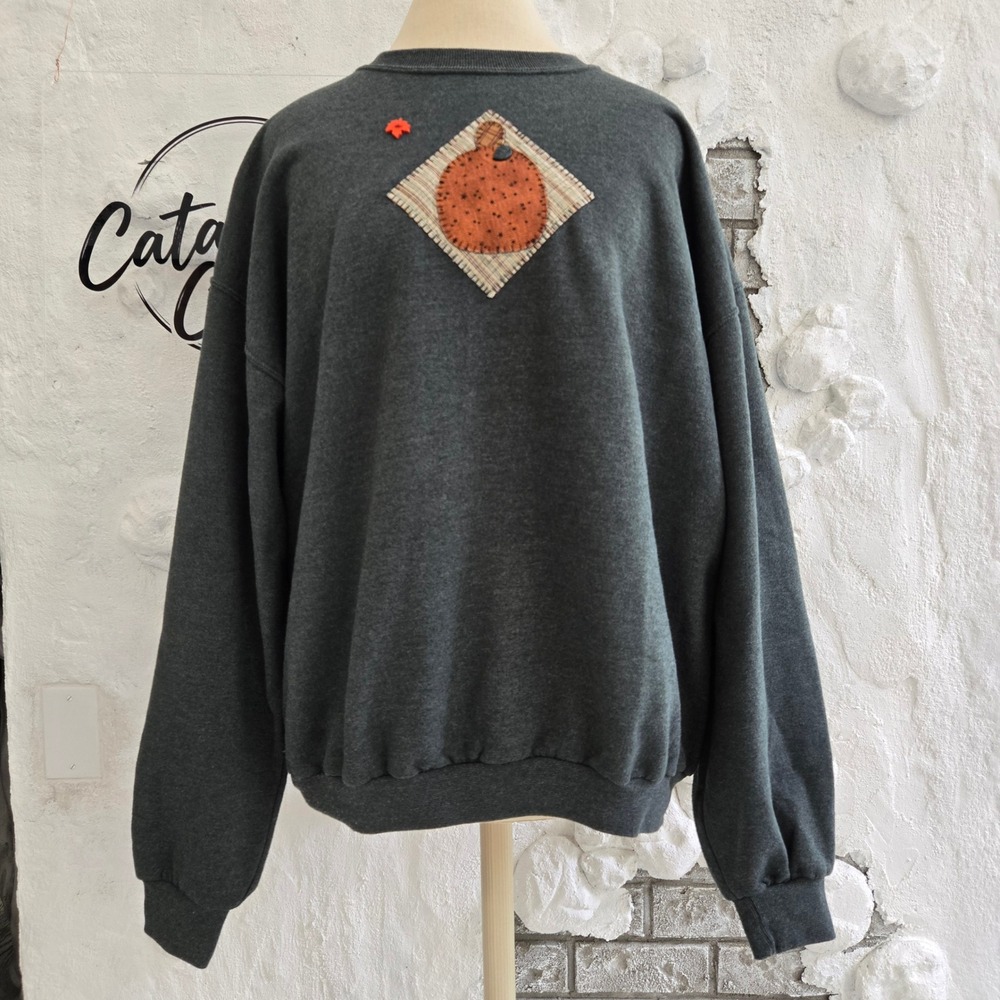 Jerzees Green Gray Patchwork Sweatshirt  XL Cottagecore Fall Autumn Festival